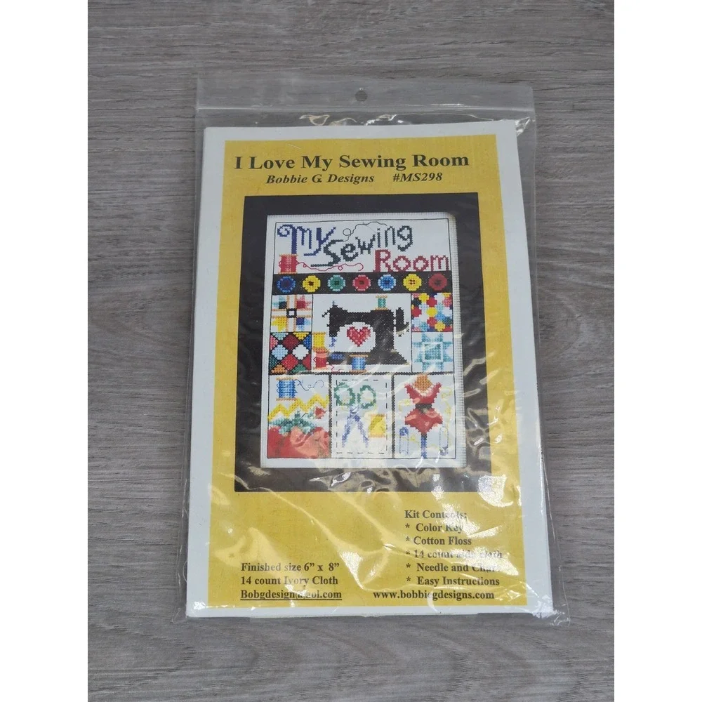 NOS Bobbie G Designs Counted Cross Stitch Kit MS298 Love My Sewing Room Craft